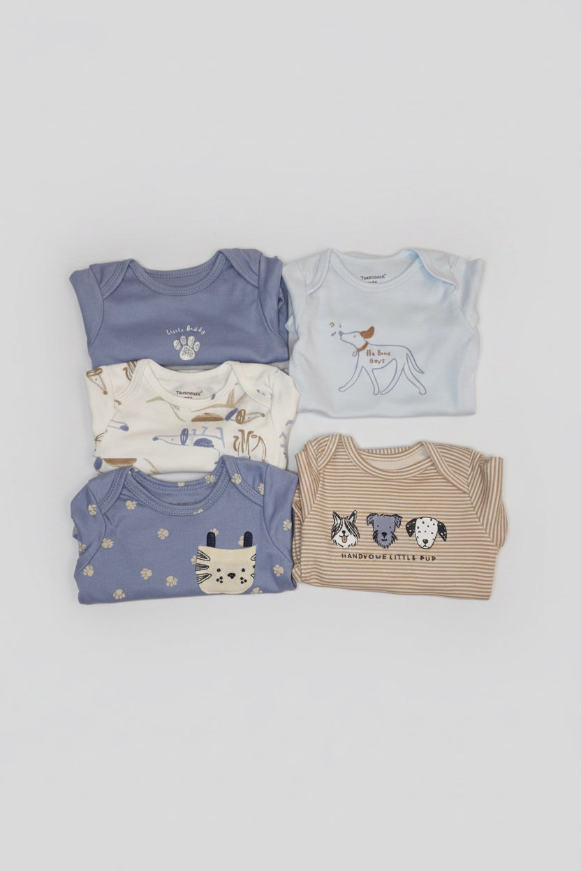 Pack 5 Bodies Manga Larga Bebé Niño 🐶 Perritos