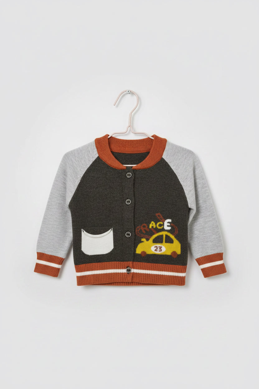 Cardigan Tejido Bebé 🏎️ Gris Grafito y Gris Claro
