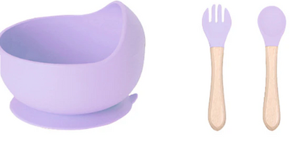 Set Plato Bowl con Ventosa + Cubiertos de Silicona para Bebé