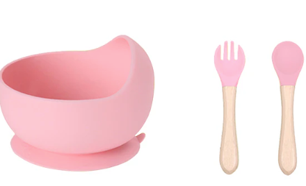 Set Plato Bowl con Ventosa + Cubiertos de Silicona para Bebé