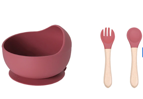 Set Plato Bowl con Ventosa + Cubiertos de Silicona para Bebé