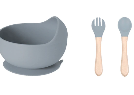 Set Plato Bowl con Ventosa + Cubiertos de Silicona para Bebé