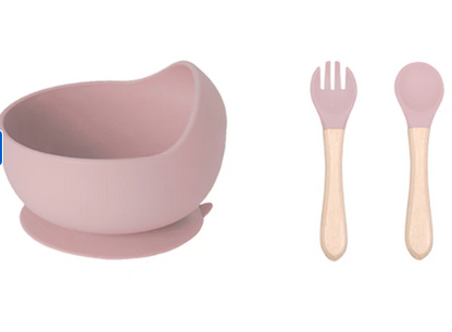 Set Plato Bowl con Ventosa + Cubiertos de Silicona para Bebé