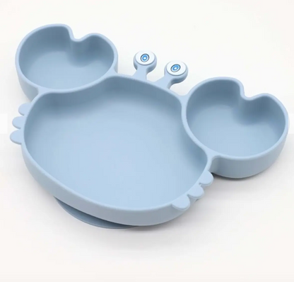 Set Plato Cangrejo con Ventosa + Cubiertos de Silicona para Bebé 🦀🩷