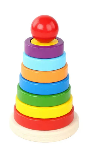 Torre de Argollas Arcoíris en Madera – Juguete Montessori