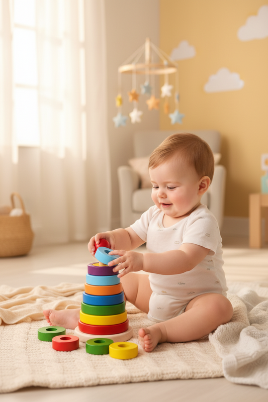 Torre de Argollas Arcoíris en Madera – Juguete Montessori