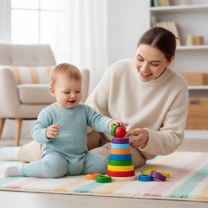 Torre de Argollas Arcoíris en Madera – Juguete Montessori