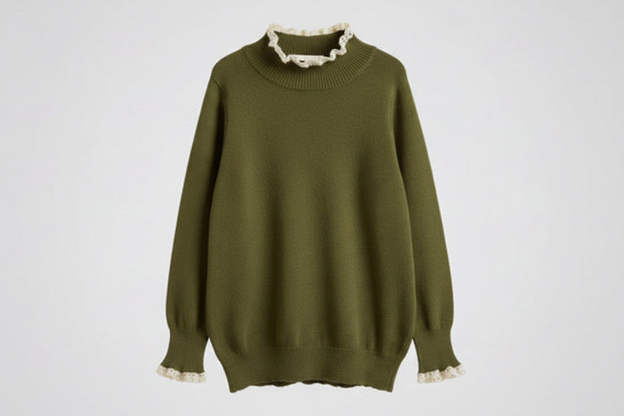 Sweater Tejido Niña con Cuello de Encaje 👸👑