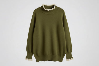 Sweater Tejido Niña con Cuello de Encaje 👸👑