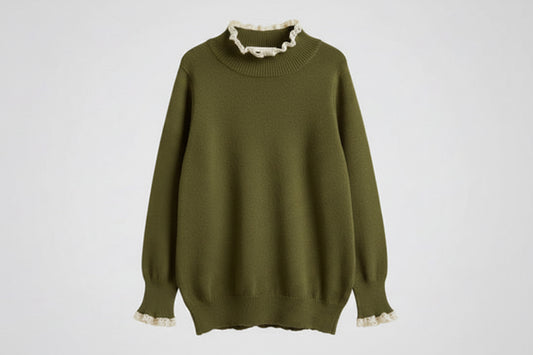 Sweater Tejido Niña con Cuello de Encaje 👸👑