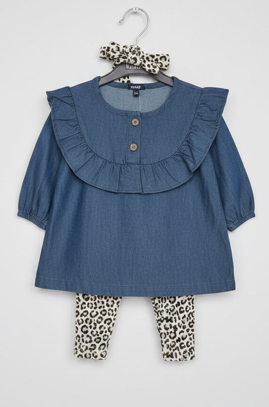 Conjunto 3 Piezas Niña Leopardo 🐆💙