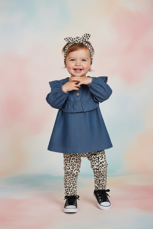 Conjunto 3 Piezas Niña Leopardo 🐆💙