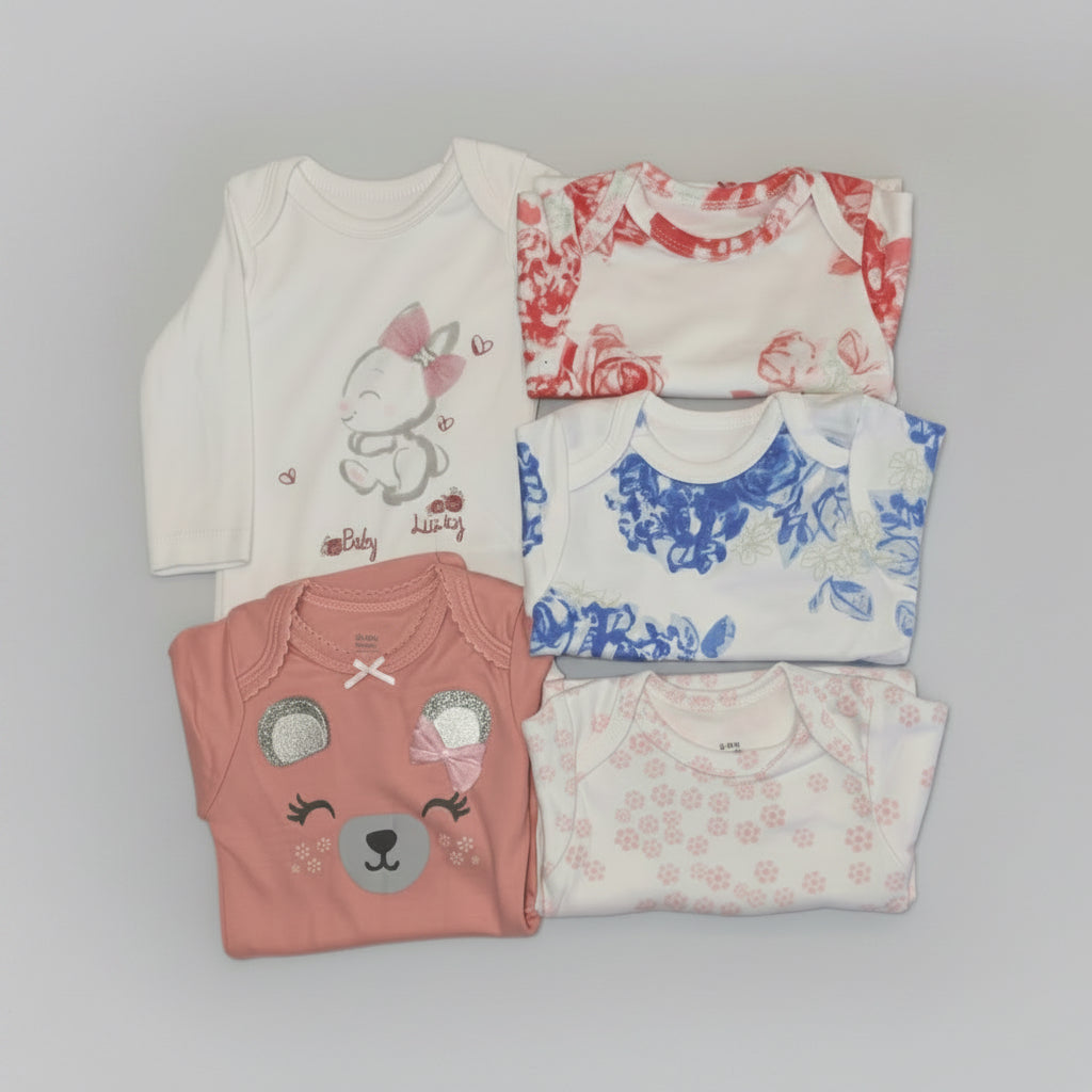 Set de 5 Bodies  Manga Larga – Flores y Animales 🌸🐰🐻