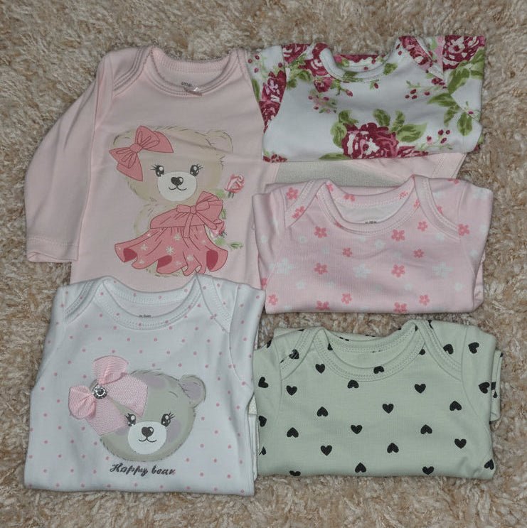 Set de 5 Bodies Manga Larga Osita🐻🌸