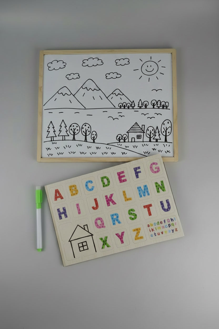 Tablero Educativo Doble Cara🧠 – Puzzle Cambio de Ropa y Pizarra con Letras
