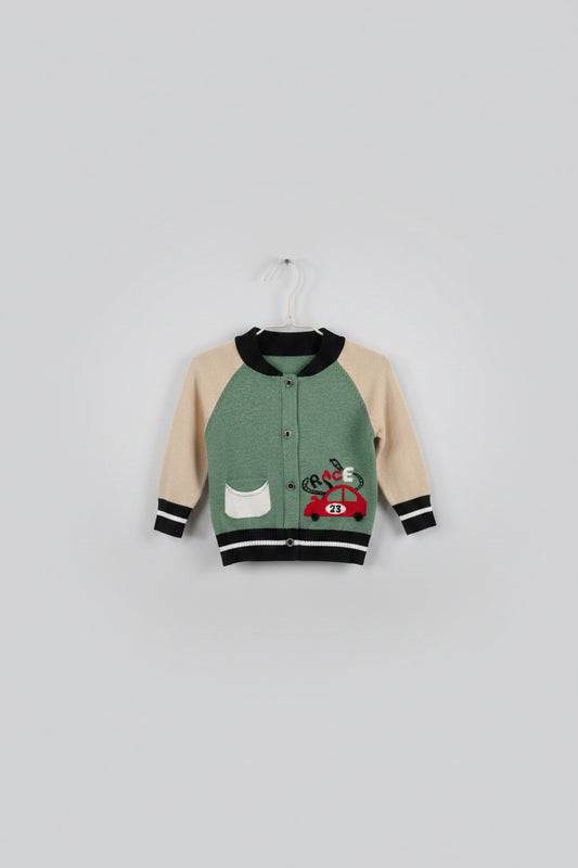 Cardigan Tejido Bebé 🏎️ Verde Menta y Beige