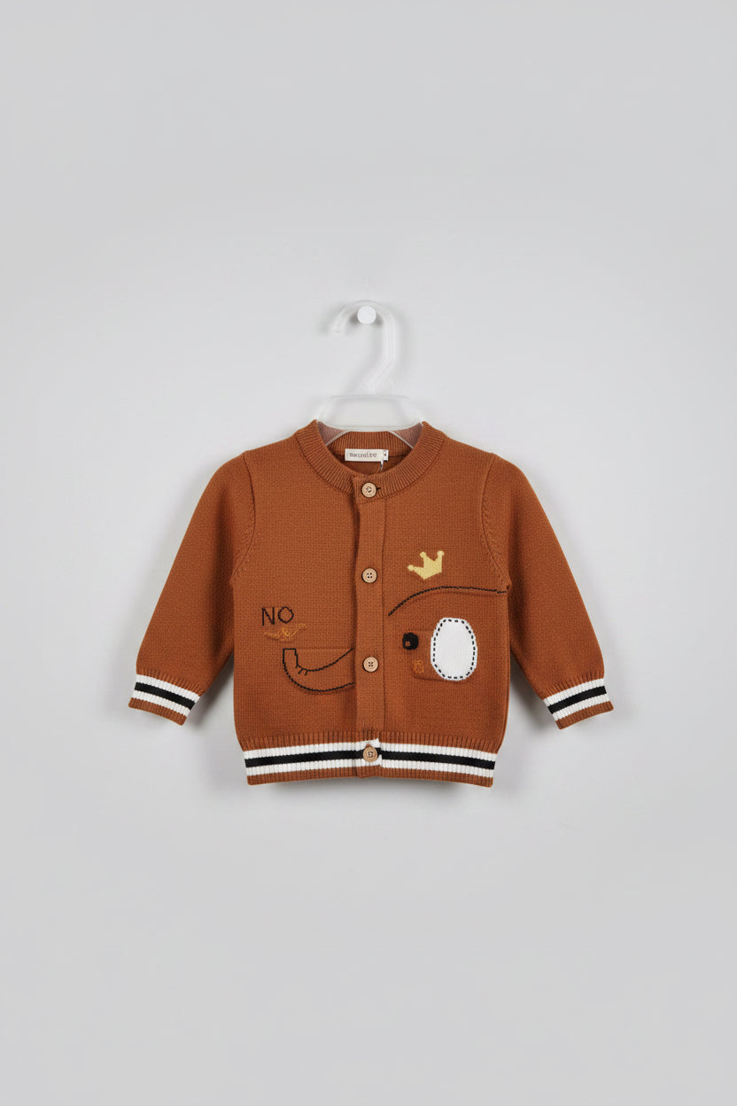 Cardigan Tejido Bebé Elefante Corona Café Terracota 🐘