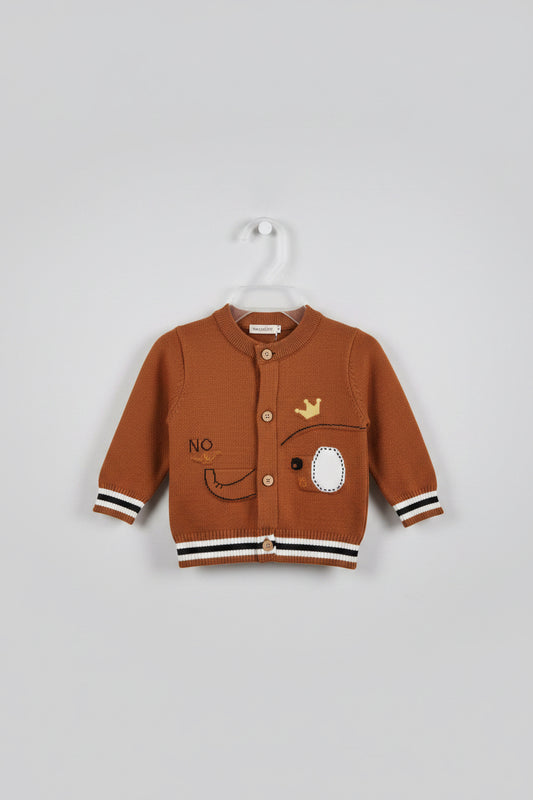Cardigan Tejido Bebé Elefante Corona Café Terracota 🐘