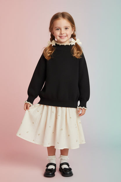 Sweater Tejido Niña con Cuello de Encaje 👸👑
