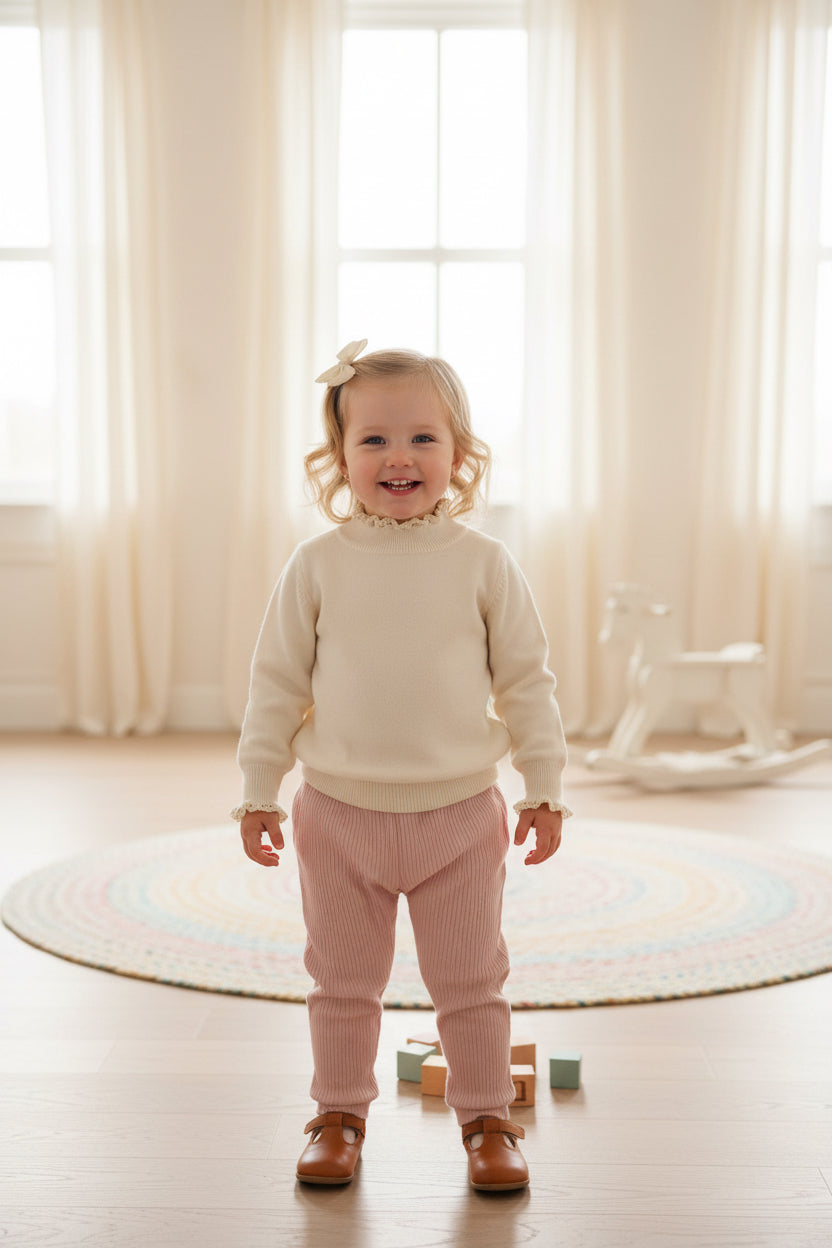 Sweater Tejido Niña con Cuello de Encaje 👸👑