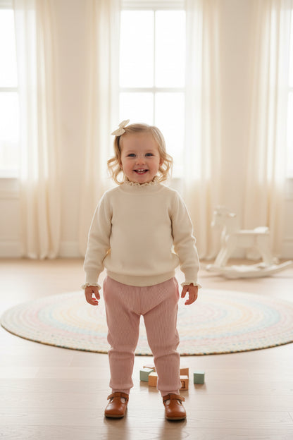 Sweater Tejido Niña con Cuello de Encaje 👸👑