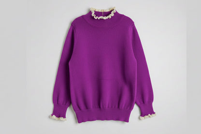 Sweater Tejido Niña con Cuello de Encaje 👸👑