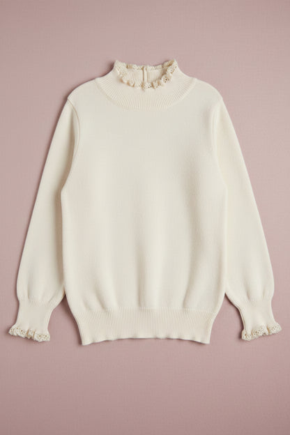 Sweater Tejido Niña con Cuello de Encaje 👸👑